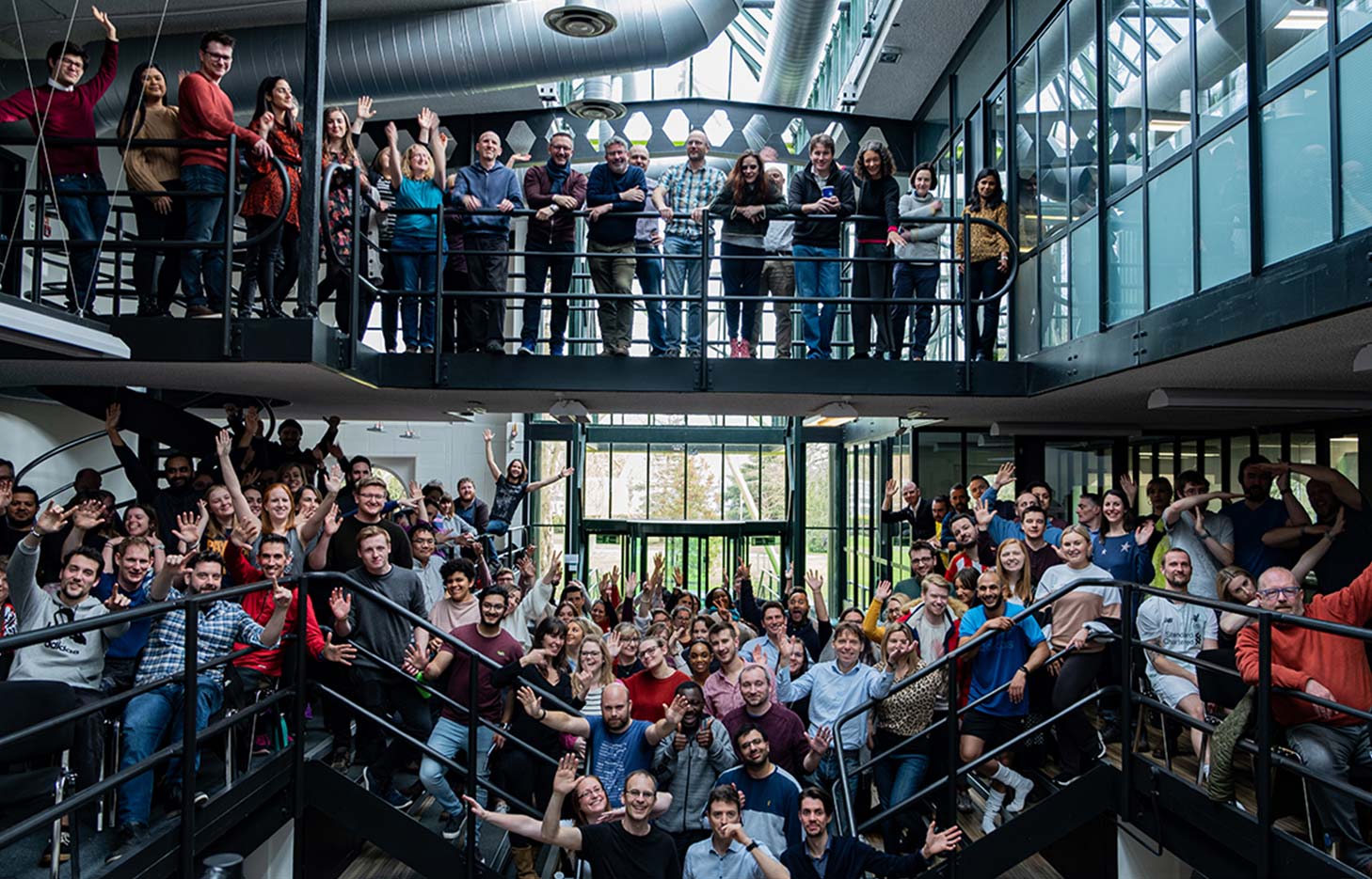 A photo of all staff posing in the office