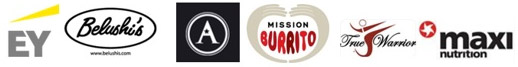 EY, Belushi's, A, Mission Burrito, True Warrior and Maxi Nutrition