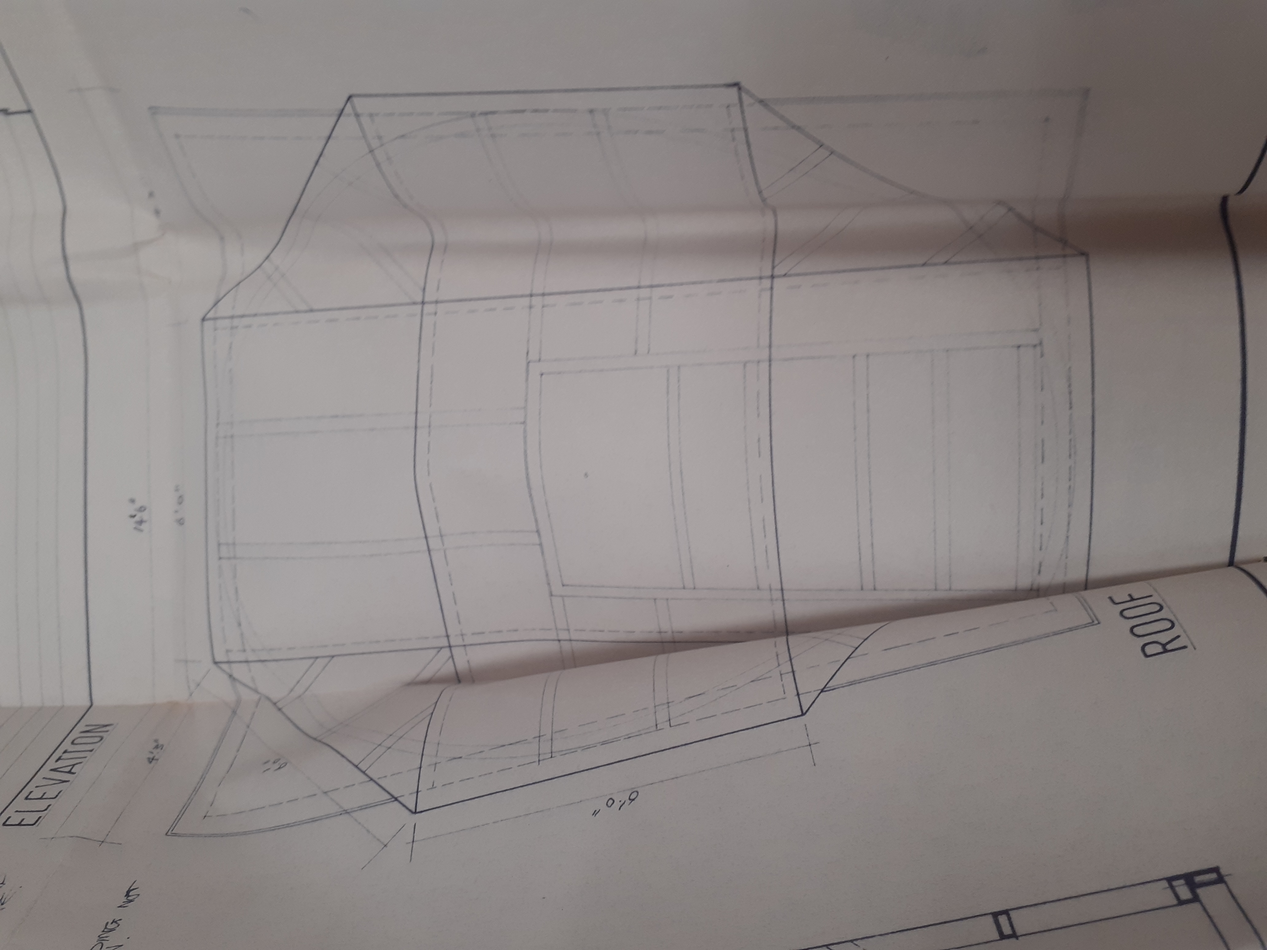 Scale drawing of AstroSoc observatory as viewed from the top down. It has an octahedral roof on top of a square base.