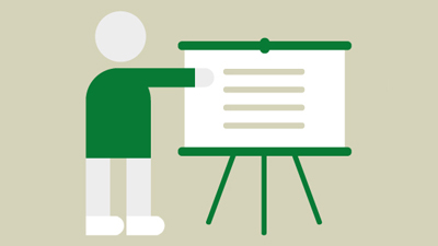 Graphic of avatar pointing at chart