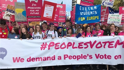 Students at a People's Vote march